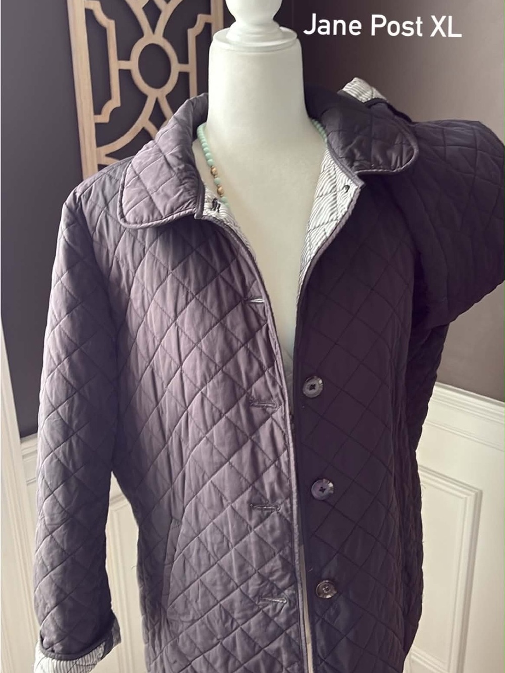 Jane Post Quilted Women's Jacket in black with pinstripes liner XL